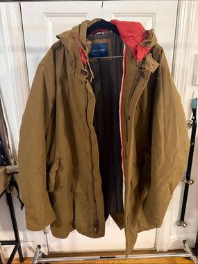 Cole Haan Men's Tan Hooded Field Jacket with Red Lining